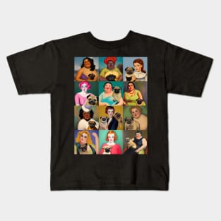 Retro Style Women & Pugs Kids T-Shirt